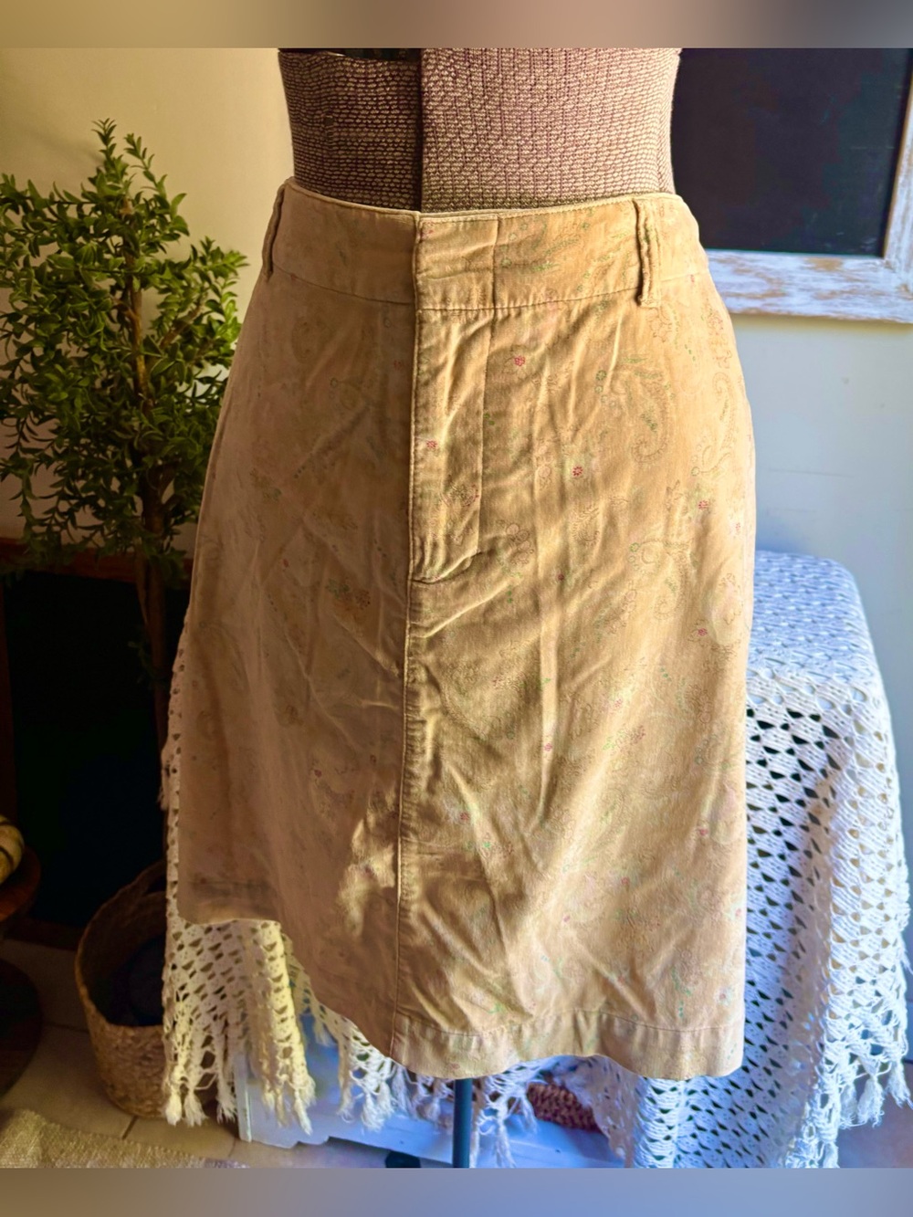 Vintage Eddie Bauer Paisley A-Line Cotton Corduroy Skirt Boho Sz 14 Petite